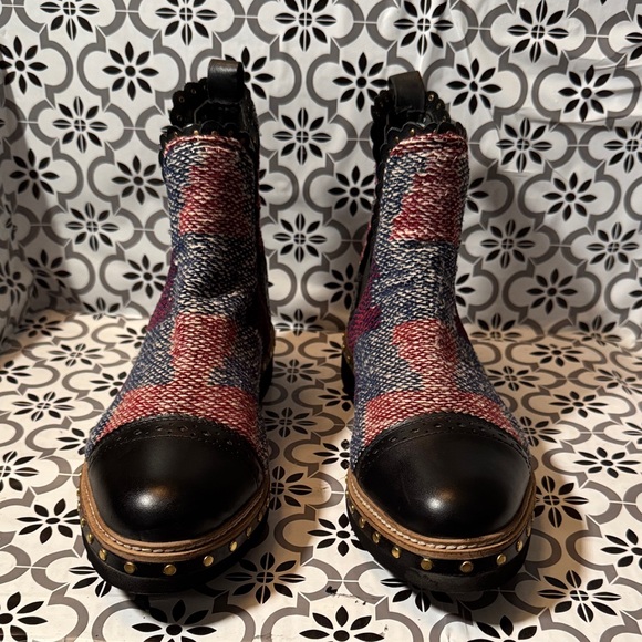 Free People Multicolor Plaid textile Boots with Black leather Accents Sz 36.5 - Picture 2 of 11